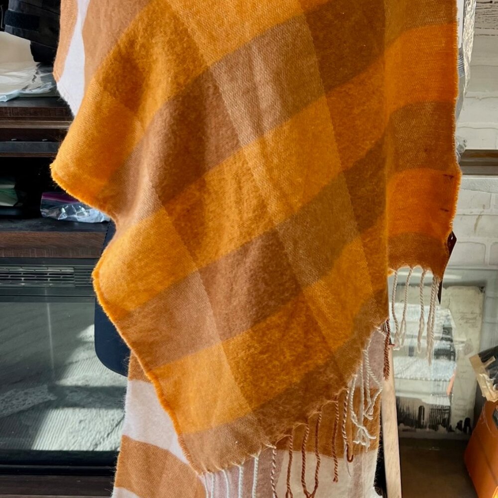 Steve Madden Women's Scarf/Wrap with Fringe Orange/Brown One Size 72"x20" NWT
